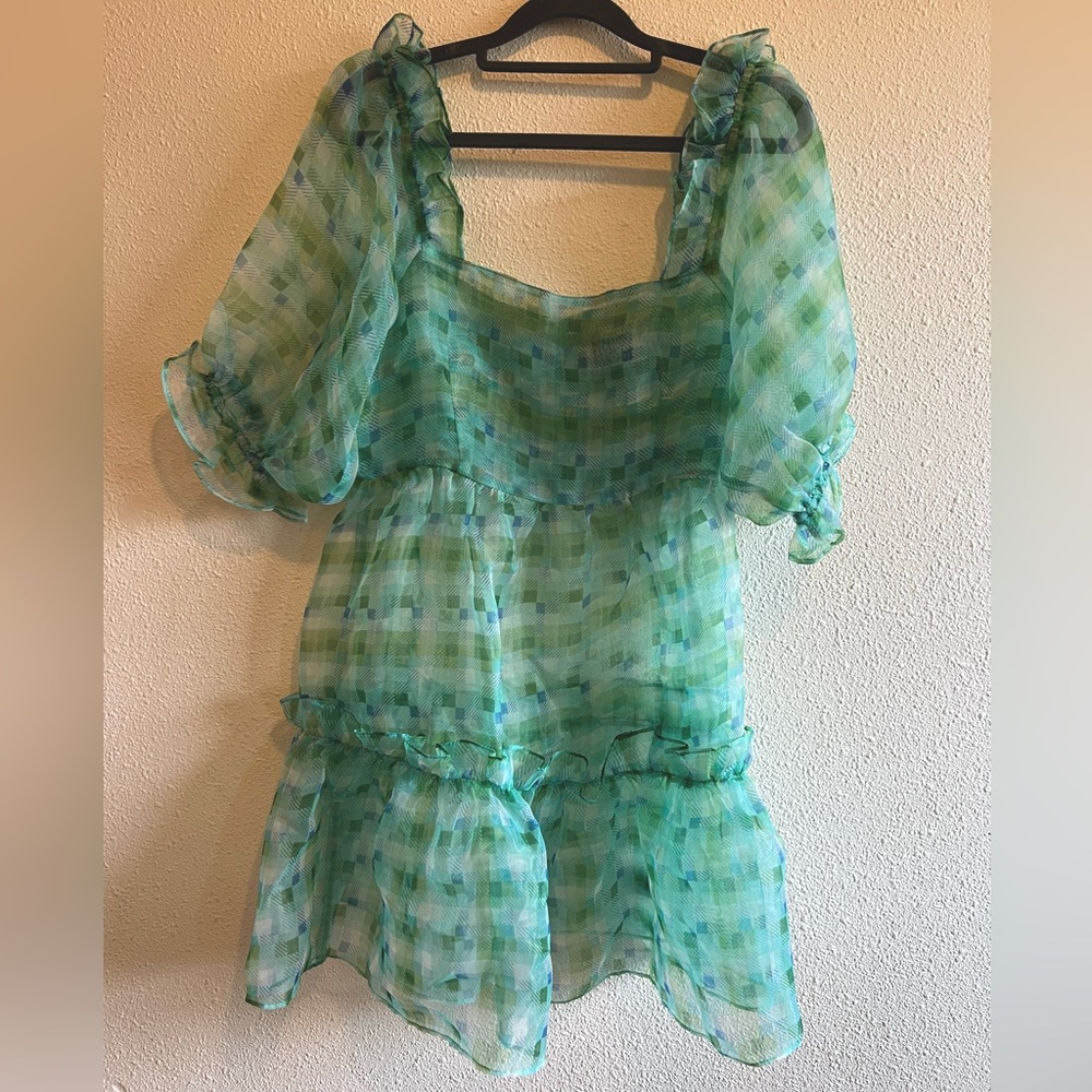 SOLD

Reclaimed vintage sheer dress  plaid puff sleeves NWT